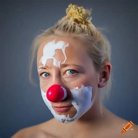 Blonde Woman With Clown Nose Covered In Foam At Circus On Craiyon