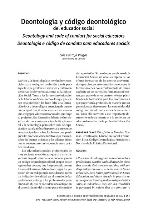 PDF Deontología y código deontológico del educador social