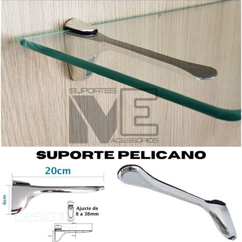 Suporte Pelicano Cromado Para Prateleira Vidro Madeira Par Shopee