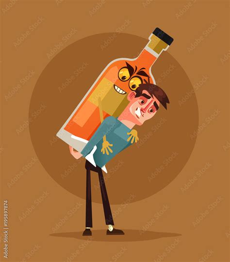 Drunk Alcoholic Man Character Carry Alcohol Bottle Alcoholism Concept