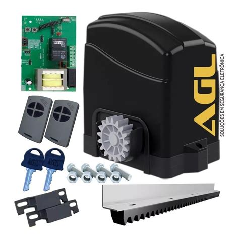 Kit Motor Portão Deslizante Agl Trino Light 300kg 2 Controles 3 Metros