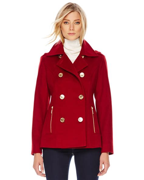 Michael Kors Michael Woolcashmere Pea Coat In Red Lyst