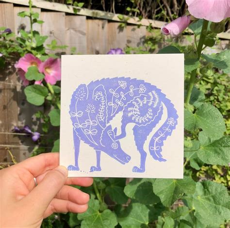 Summer Wolf Linocut Card Folksy