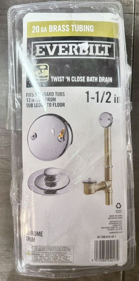 Everbilt Twist Close 1 1 2 20ga Brass Pipe Bath Drain Chrome 212 981