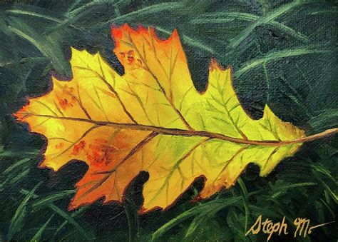 Autumn Oak Leaf Painting by Steph Moraca