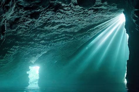 Cueva Submarina Oscura En Los Rayos Del Sol Diurno Del Mar Foto Premium