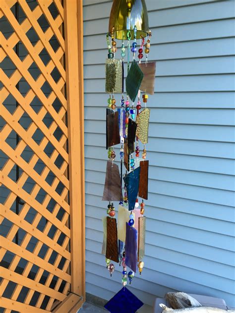 Wind Chimes Stained Glass Sun Catcher Up Cycled Wine Bottle Etsy