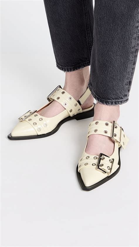 Ganni Wide Welt Buckle Ballerina Flats Naplack Shopbop