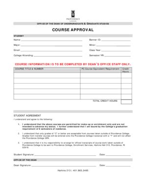 Fillable Online Providence Summer And Winter Course Approval Form