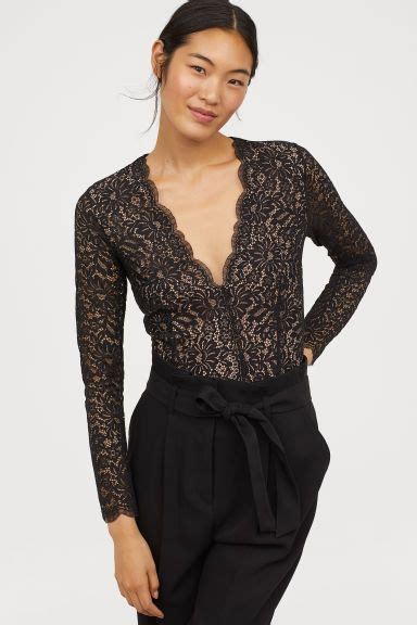 Lace V Neck Bodysuit Model V Neck Bodysuit Black Bodysuit Bodysuit