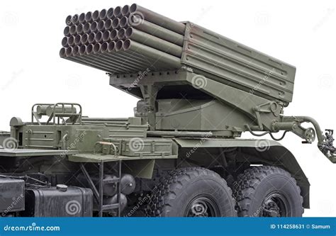 Russian Multiple Rocket Launcher Mounted On Soviet Military Truc Stock