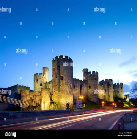 Conwy Castle Lit Up At Dusk The Castle Was An Important Part Of King