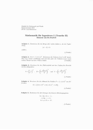 Probeklausur Mathematik F R Maschinenbau So Se Uni Hannover