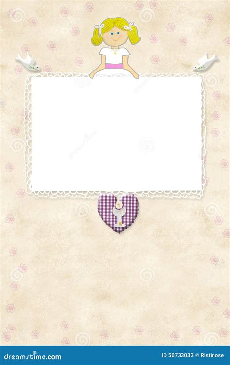 Primera Muchacha Del Blonde De La Tarjeta De La Invitaci N De La Comuni N Stock De Ilustraci N