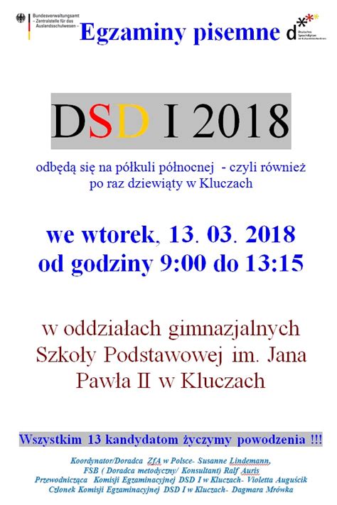 Egzaminy pisemne DSD I 2018 Szkoła Podstawowa im Jana Pawła II w