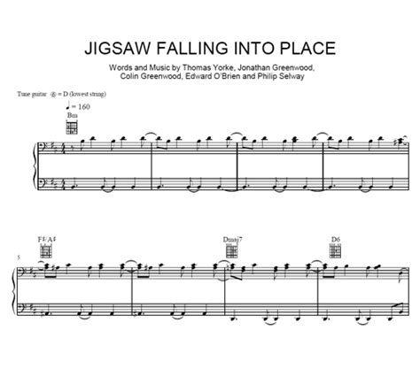 Jigsaw Falling Into Place Radiohead Sheet Music Purple Market Area