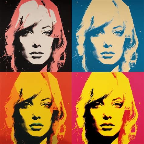 Cuatro Retratos De Arte Pop De Una Mujer Rubia Al Estilo De Andy Warhol