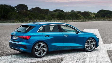 Audi A3 Sportback | 2021MY (Color: Atoll Blue) | Rear Three-Quarter