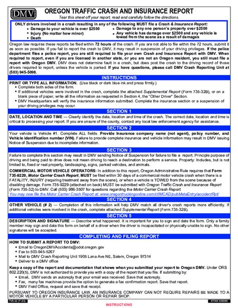 Oregon Dmv Accident Report Fillable Form Printable Forms Free Online