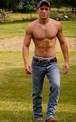 Shirtless Male Muscular Beefcake Hairy Chest Cowboy Rodeo Jock P