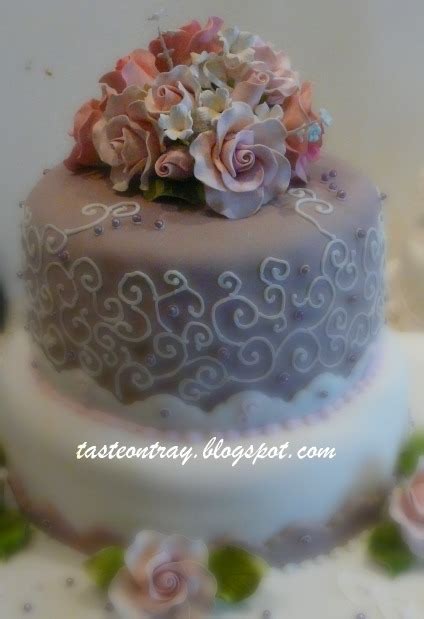 Taste On Tray: White and Pastel Maroon Wedding Cake