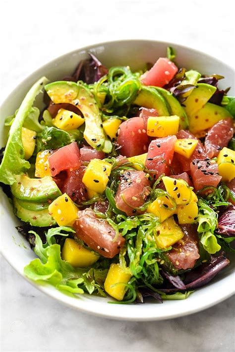 Ahi Tuna Poke Salad with Mango | foodiecrush.com