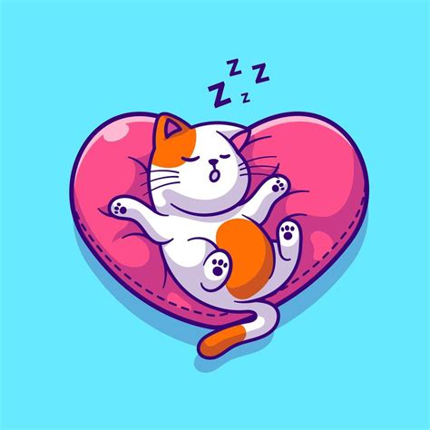 Cute Cat Sleeping On Love Pillow Cartoon Vector Icon Illustration