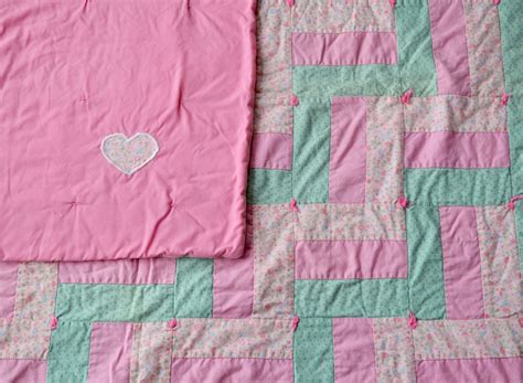 Beautiful Vintage Pink And Green Flowered Handmade Baby Quilt By