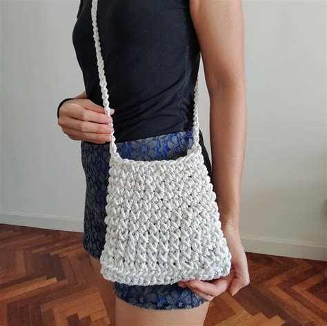 Handmade Crochet Sling Bag Handbag With Natural Cotton String Etsy