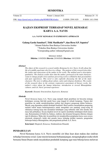 Pdf Kajian Ekspresif Terhadap Novel Kemarau Karya A A Navis