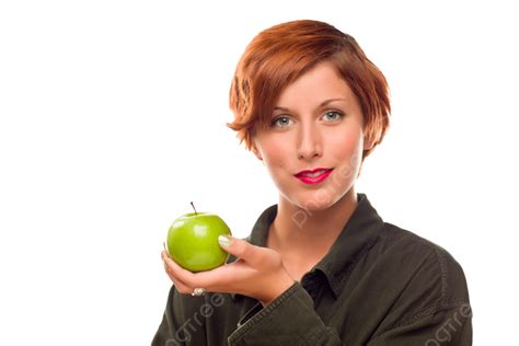 Pretty Young Woman Holding Green Apple Healthy Fresh Attractive