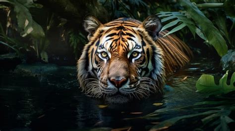 Vue D Un Tigre Sauvage Dans L Eau Photo Gratuite