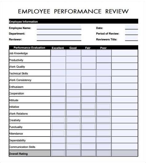 Free Printable Employee Performance Review Templates Excel Word | Hot ...