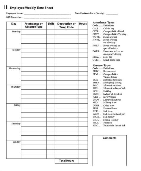 Printable Employee Timesheet With Signature Prntbl