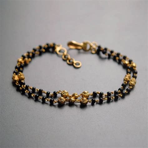 18k Solid Yellow Gold Double Strand Mangalsutra Bracelet With Etsy