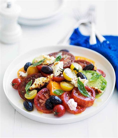 March Heirloom Tomato Salad With Baked Ricotta And Olives Recipe