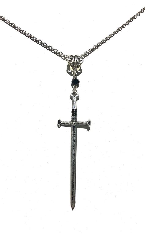 Ace Of Swords Sword Pendant Black Crystal Bead Necklace Etsy