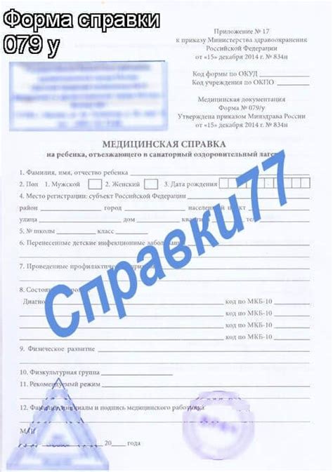 Форма справки 079 у. Купить справку для лагеря быстро и недорого.