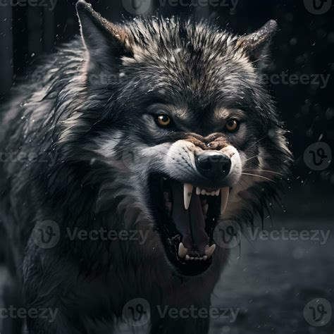 Portrait of a wolf in a dark forest. Animal theme. Wolf animal ...