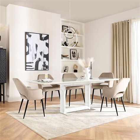 Tokyo Extending Dining Table 4 Clara Chairs White Marble Effect