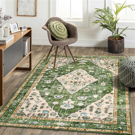 Lahome 5x7 Green Area Rugs For Living Room Washable Rugs For Bedroom