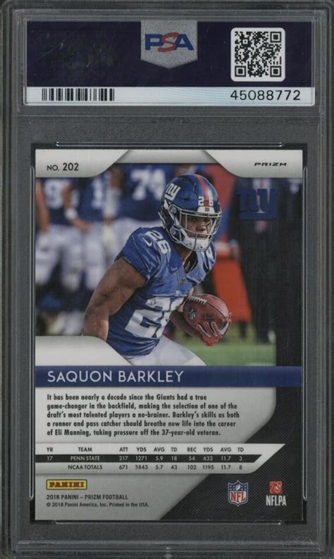 2018 Panini Silver Prizm 202 Saquon Barkley Giants RC Rookie PSA 9