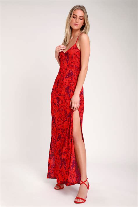 Sexy Red Maxi Dress Floral Print Dress Backless Maxi Dress Lulus