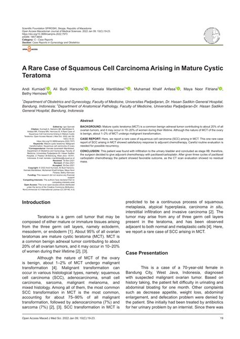 Pdf A Rare Case Of Squamous Cell Carcinoma Arising In Mature Cystic