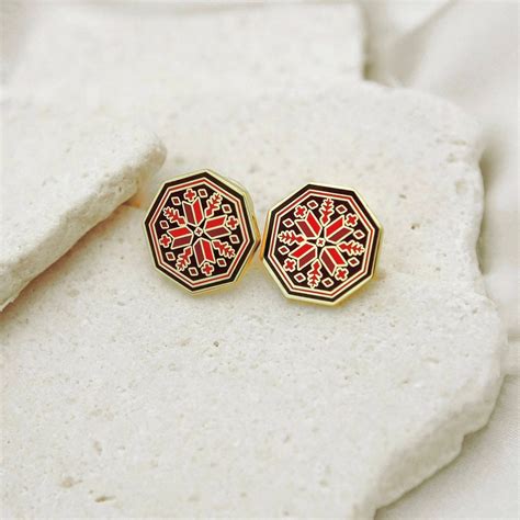 Tatreez Octagon Earrings Palestinian Embroidery Inspired