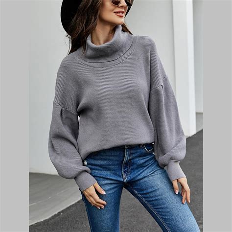 Buy Autumn And Winter Womens Long Sleeved Loose Knitted Sweater Solid