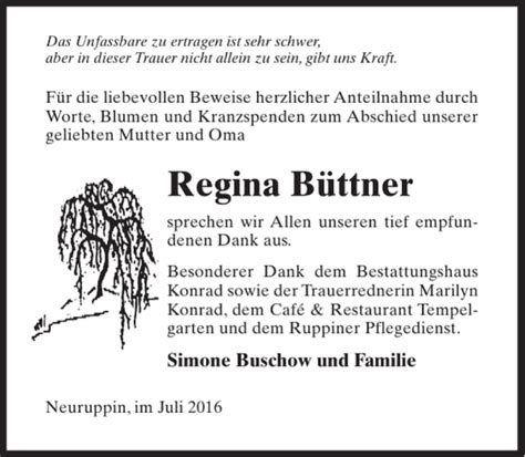 Traueranzeigen von Regina Büttner trauer anzeigen de