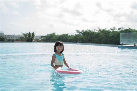 Portrait Little Girl Trying Learn Swimming Stock Photo - Image of ...