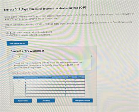 Solved Exercise 7 12 Algo Percent Of Accounts Receivable Chegg