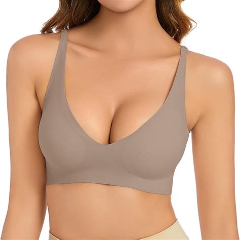 Youmylove Women Bra Wireless V Neck Comfort Soft Bra Push Up Seamless Bra Lightly Padded Breasts